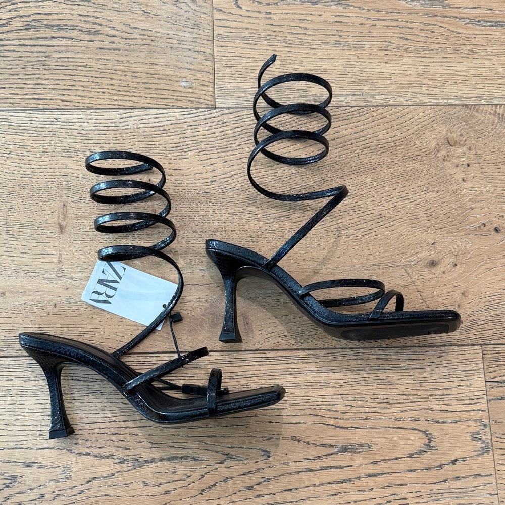 Zara Black Spiral Heeled Sandals - Picture 4 of 4